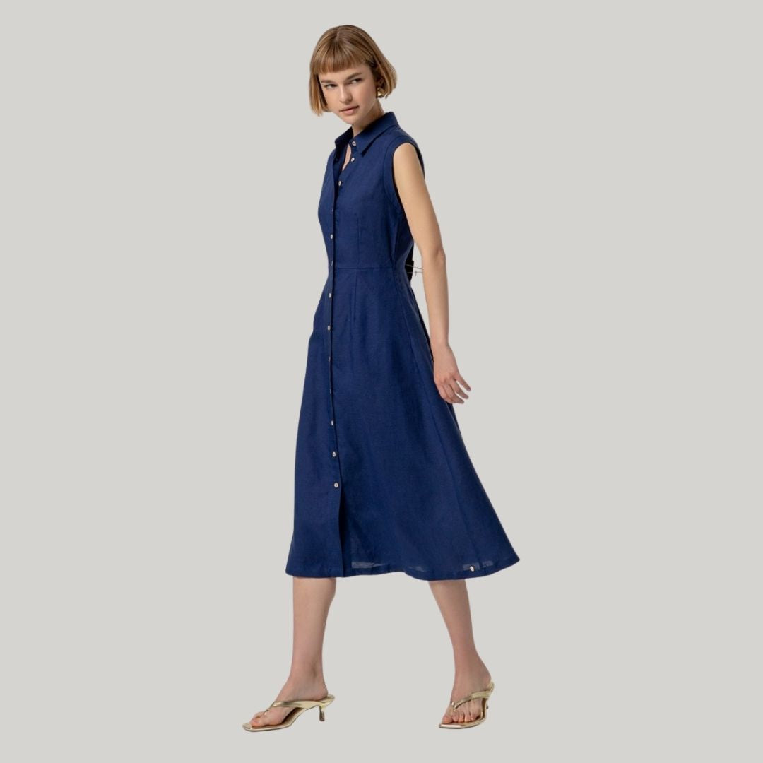 Surkana Women's Sleeveless Shirt Dress in Navy