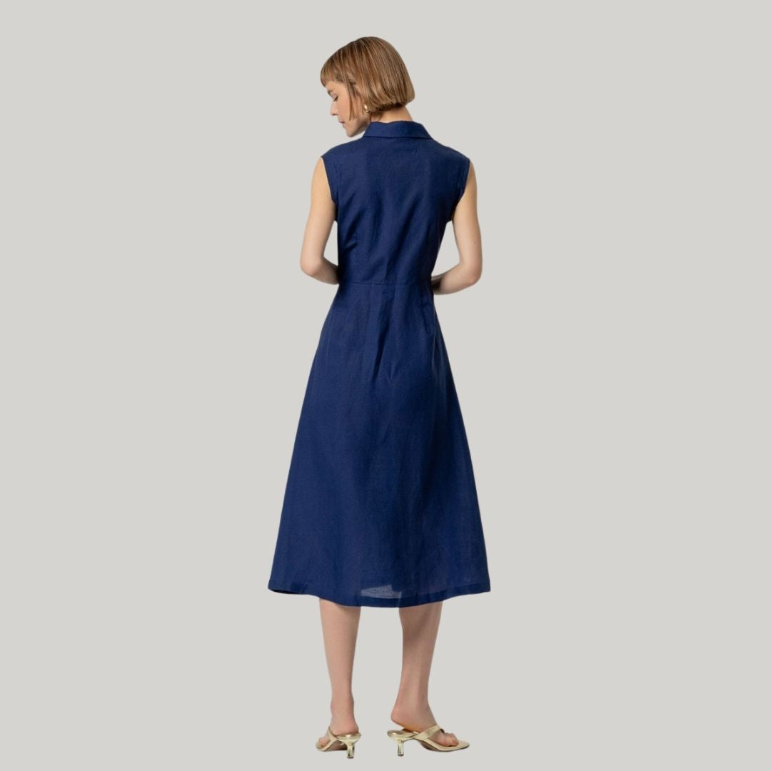 Surkana Women's Sleeveless Shirt Dress in Navy