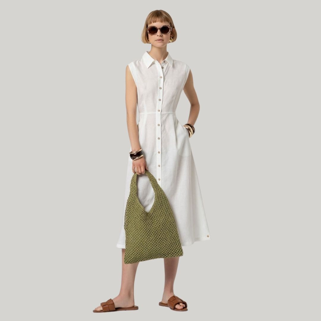 Surkana Women's Sleeveless Shirt Dress in White