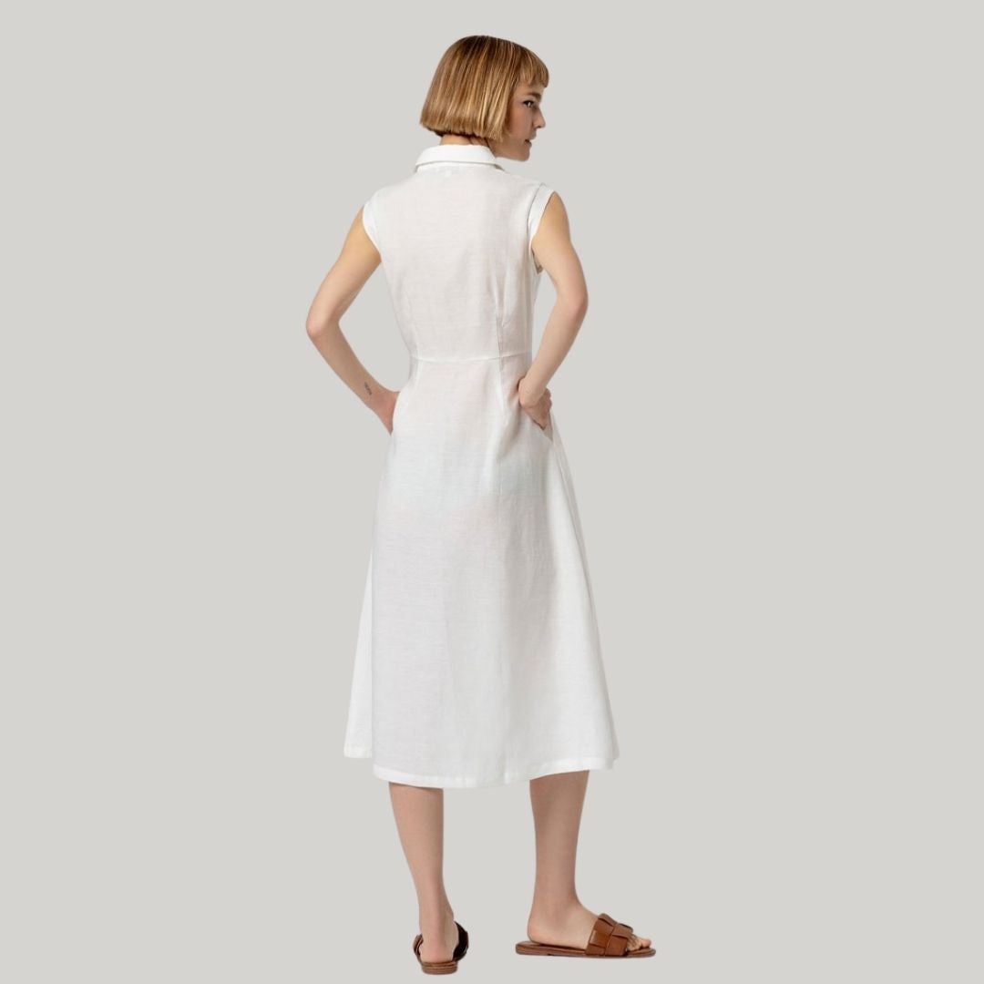 Surkana Women's Sleeveless Shirt Dress in White