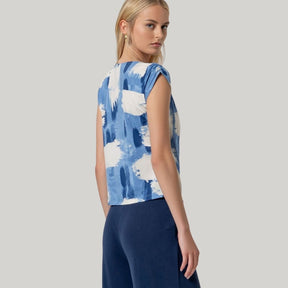 Surkana Women's Sleeveless Top with Draped Neckline in Blue