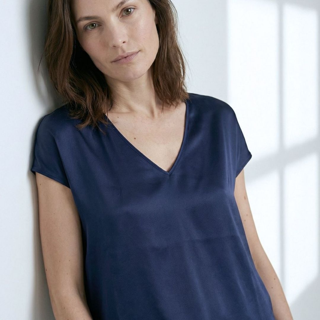 Surkana Women's V-Neck Blouse in Night Blue