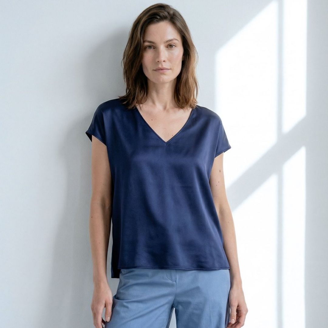 Surkana Women's V-Neck Blouse in Night Blue