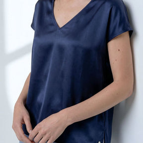 Surkana Women's V-Neck Blouse in Night Blue