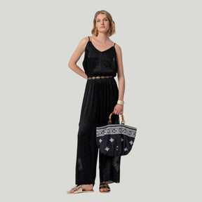 Surkana Women's Wide Leg Pants with Crochet Detail in Black