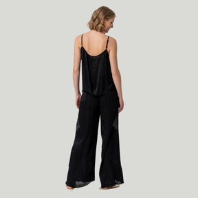 Surkana Women's Wide Leg Pants with Crochet Detail in Black