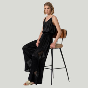 Surkana Women's Wide Leg Pants with Crochet Detail in Black