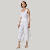 Surkana Women's Wide Leg Pants with Embroidery on Hem in White