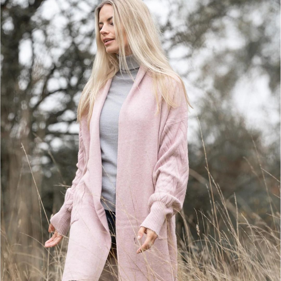 WG Women's Cable Knit Cardigan in Pink