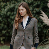 Welligogs Women's Grantham Wool Jacket in Herringbone Tweed & Navy Velvet
