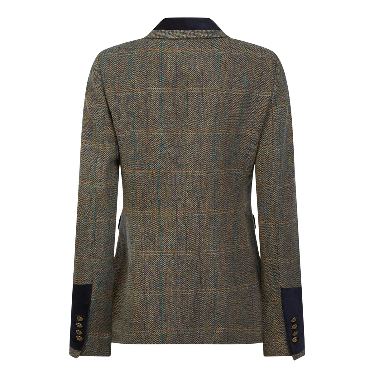 Welligogs Women's Grantham Wool Jacket in Herringbone Tweed & Navy Velvet