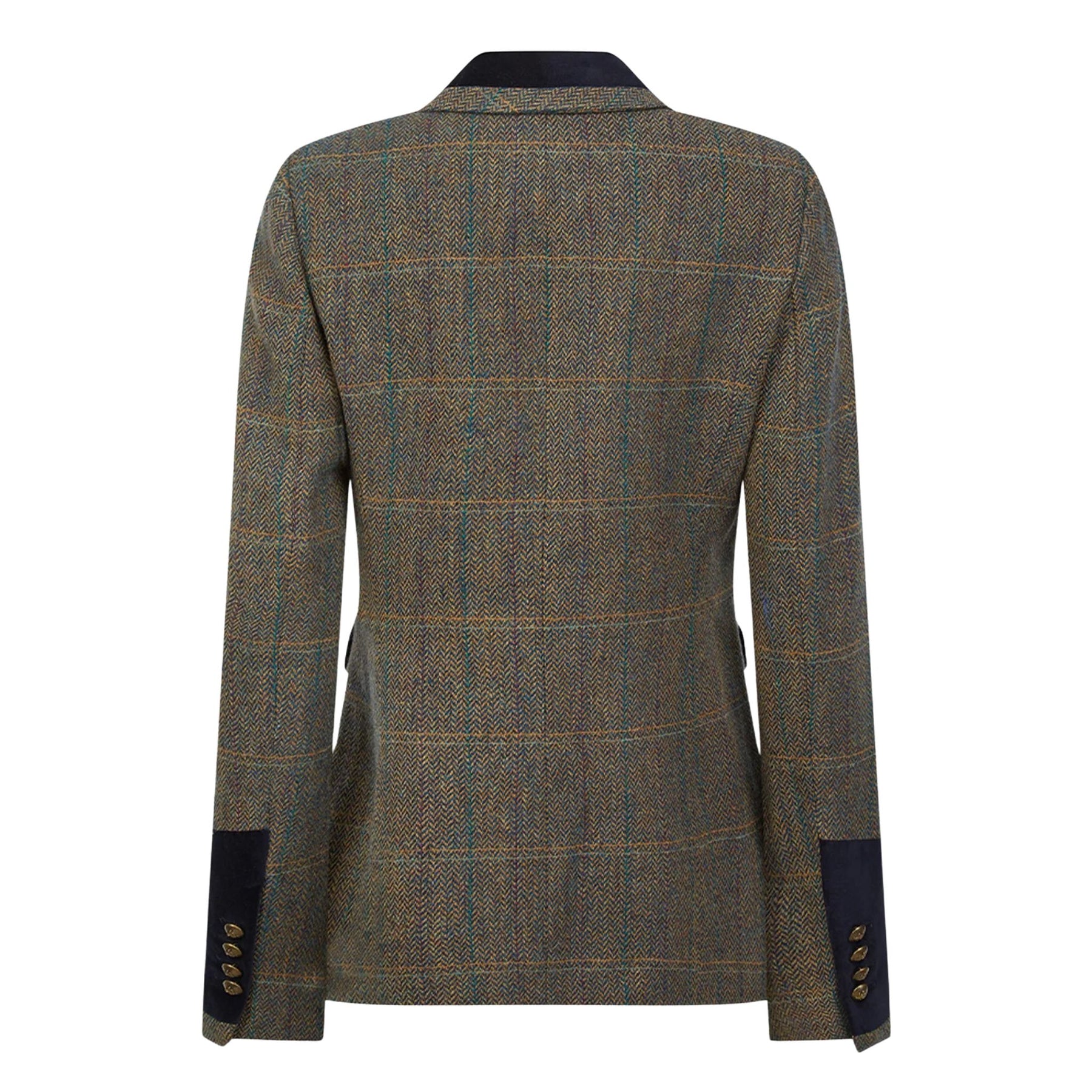 Welligogs Women's Grantham Wool Jacket in Herringbone Tweed & Navy Velvet