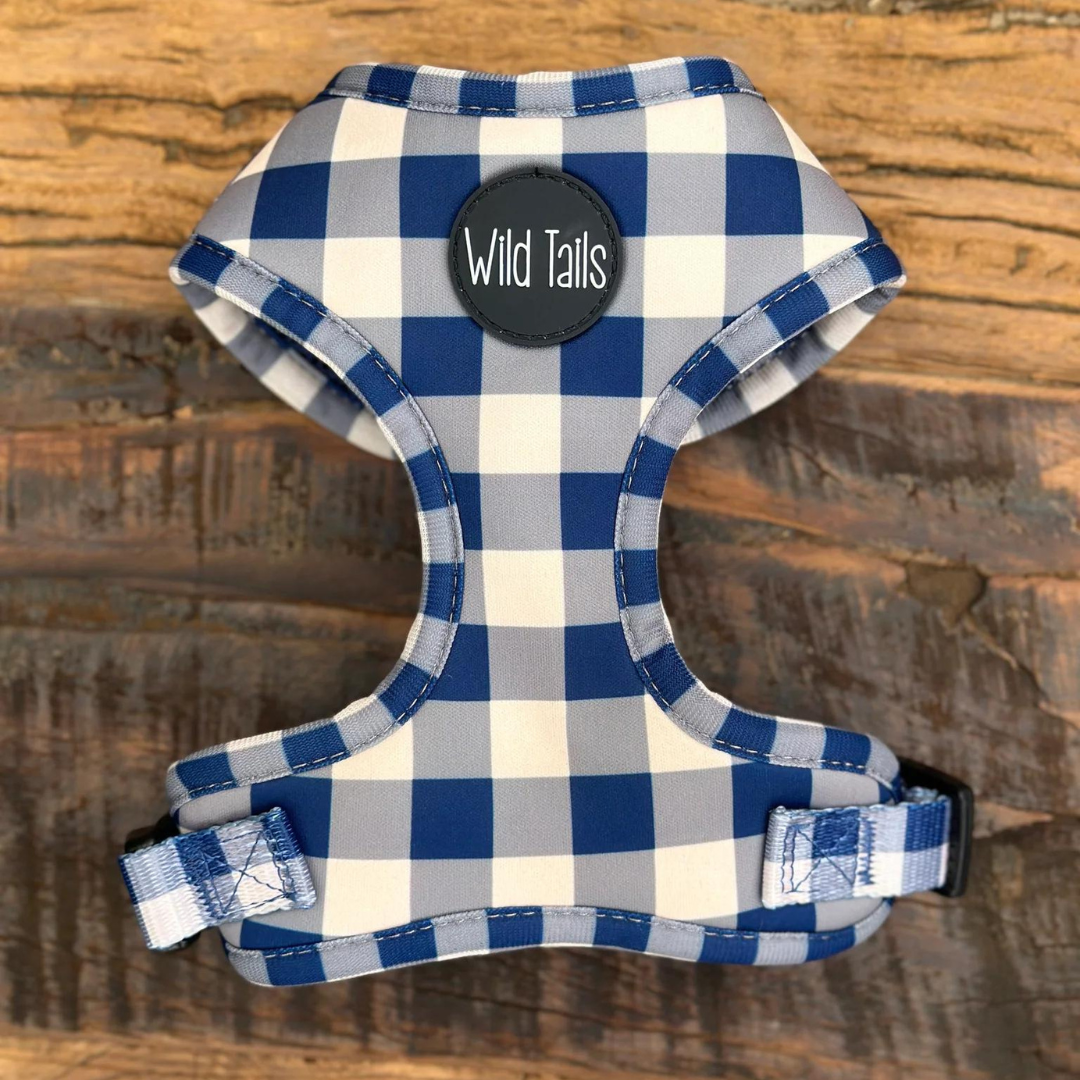 Wild Tails Classic Check Dog Harness in Navy