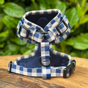 Wild Tails Classic Check Dog Harness in Navy
