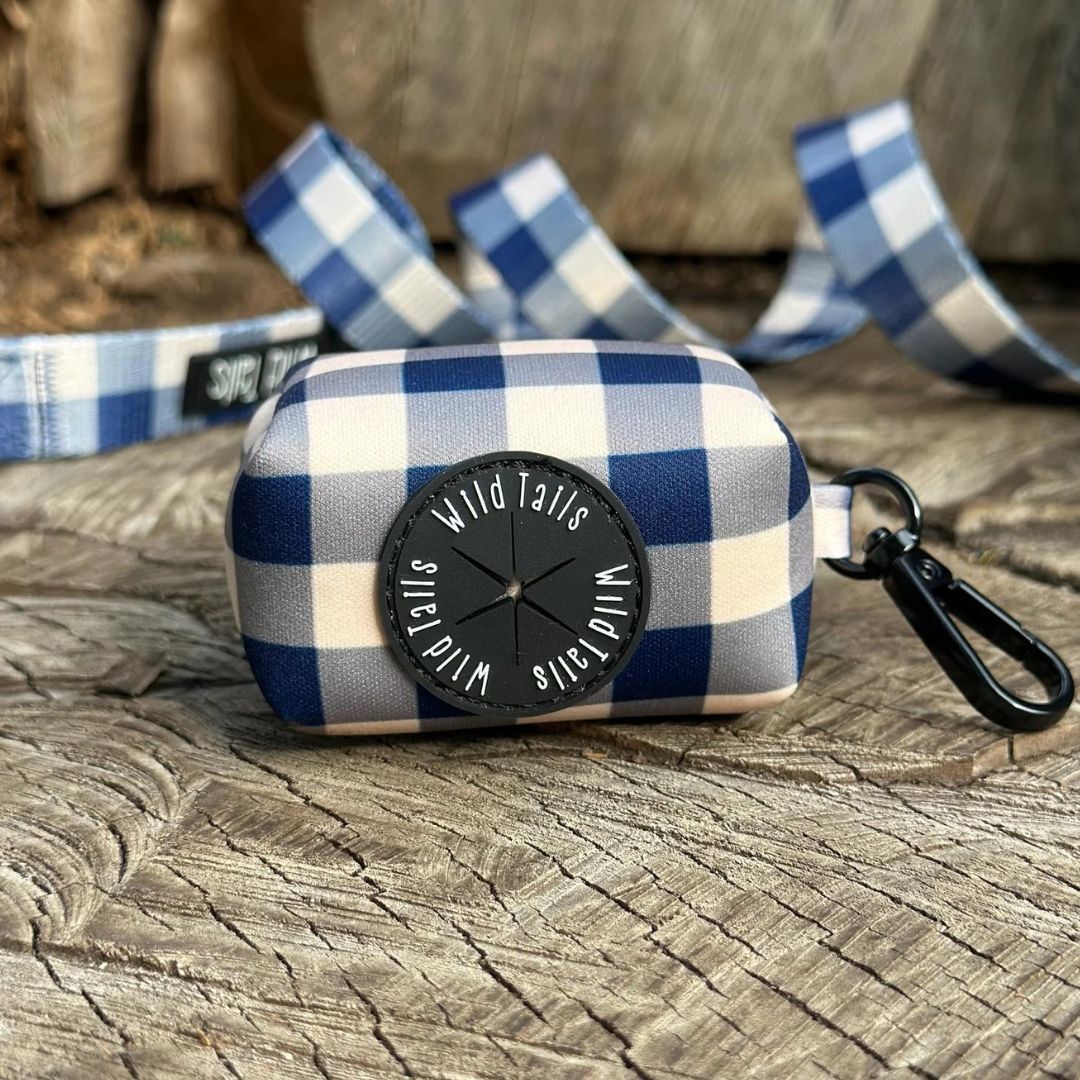 Wild Tails Classic Check Poo Bag Holder in Navy
