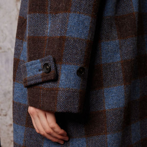 Diega Women's Macialo Check Long Coat in Brown & Blue