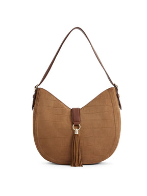 Fairfax & Favor Langham Hobo Bag in Tan Croc Print Suede