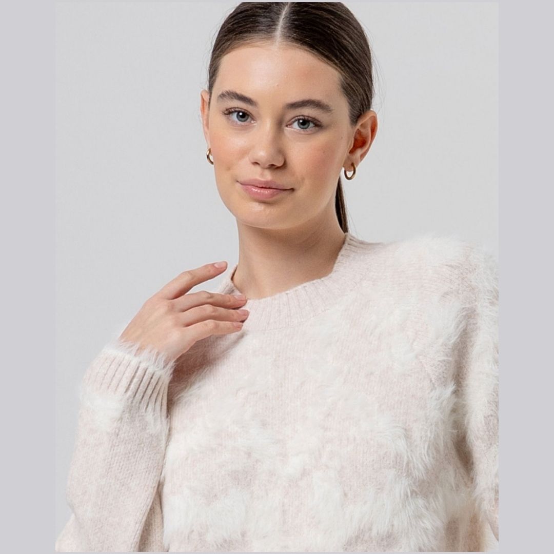 Surkana Round Neck Sweater Jacquard in Ecru