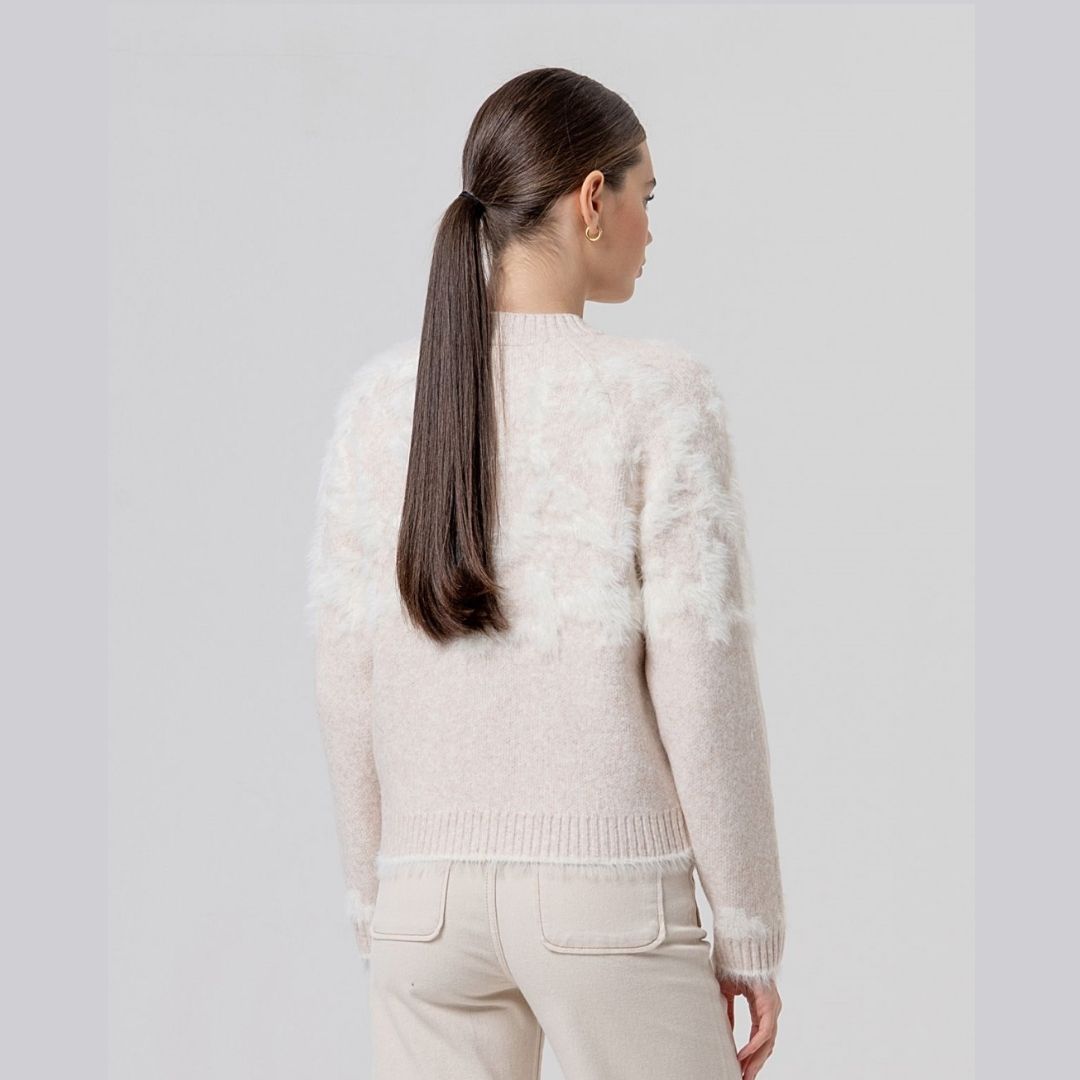 Surkana Round Neck Sweater Jacquard in Ecru