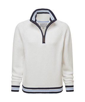 Schoffel Women's Havelet Bay 1/4 Zip Jumper in Soft White with Navy/Pale blue hem