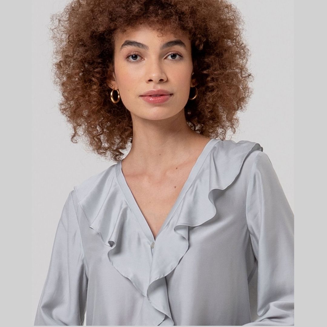 Surkana Ruffled Blouse in Light Grey