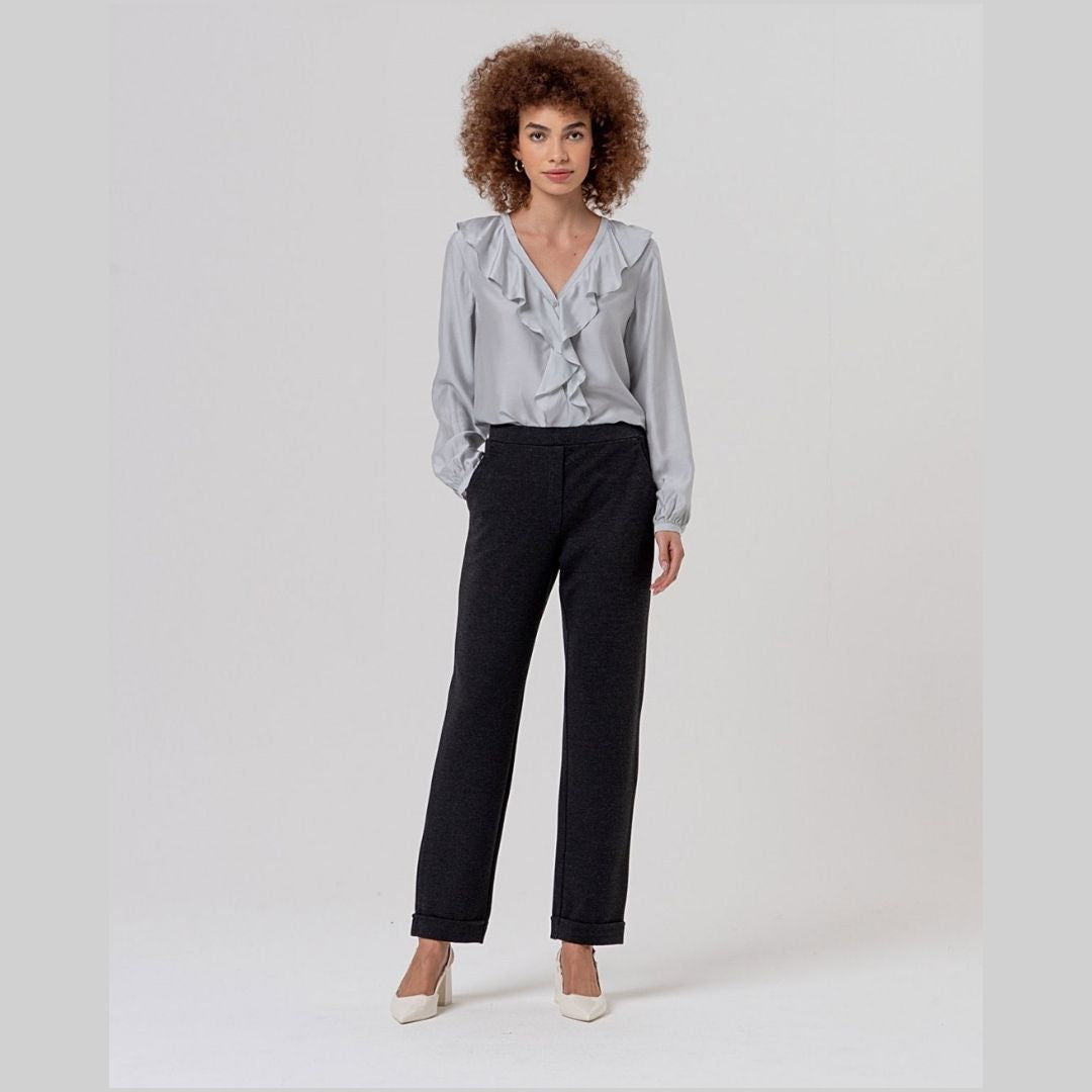 Surkana Ruffled Blouse in Light Grey