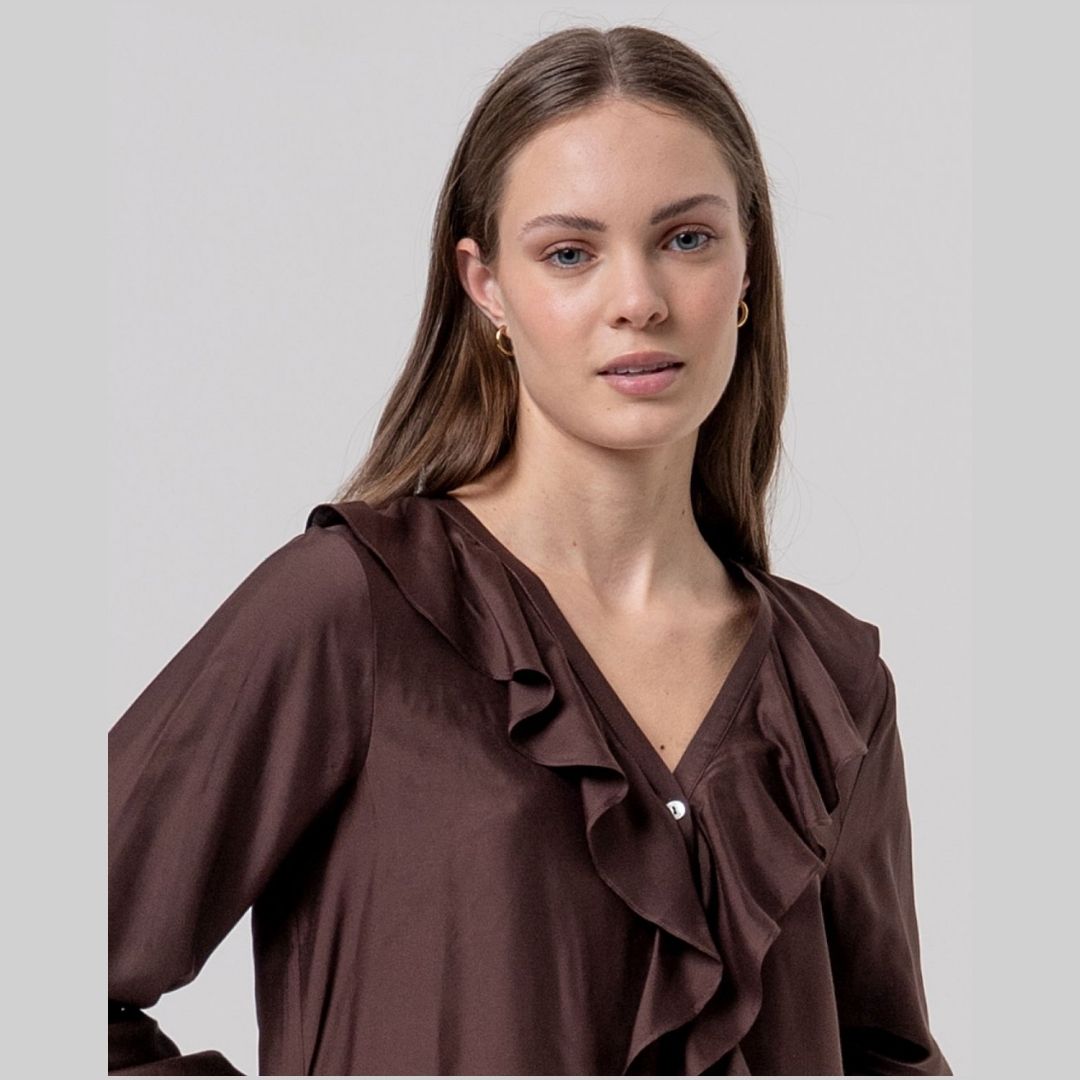 Surkana Ruffled Blouse in Chocolate