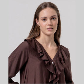 Surkana Ruffled Blouse in Chocolate