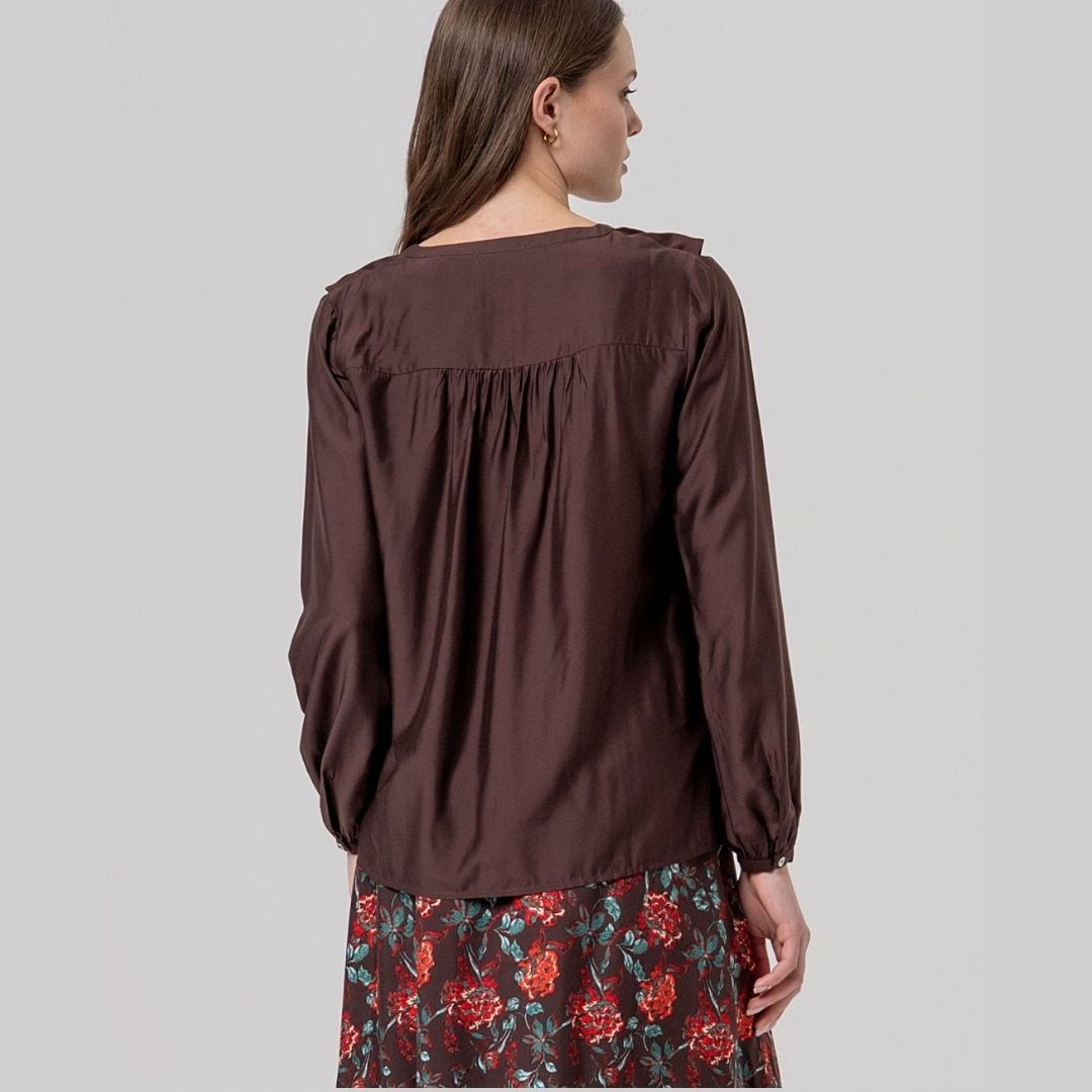 Surkana Ruffled Blouse in Chocolate