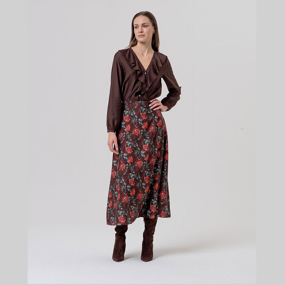 Surkana Ruffled Blouse in Chocolate
