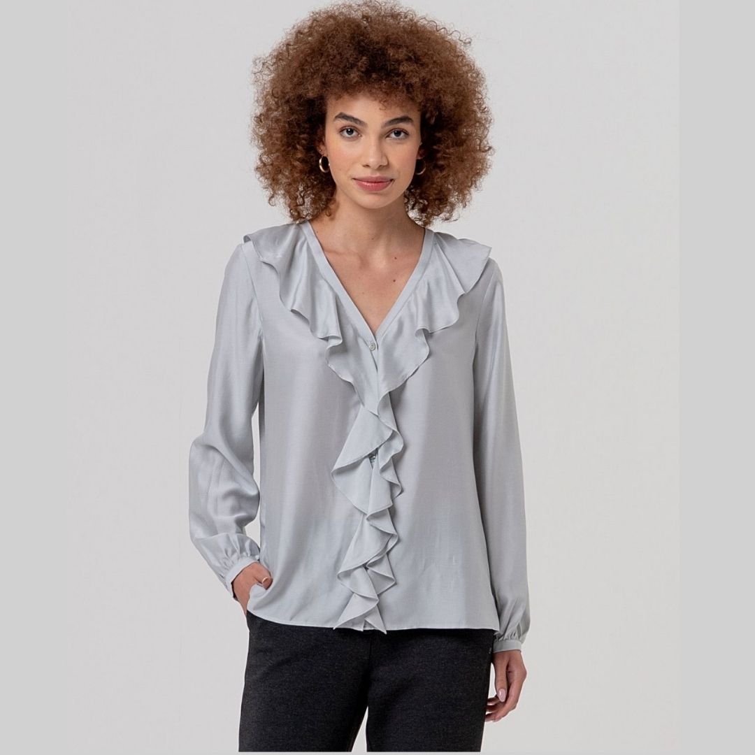 Surkana Ruffled Blouse in Light Grey