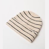 Surkana Knit Hat With Stripes in Ecru