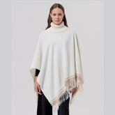 Surkana Knit Poncho Fringed Collar in Ecru