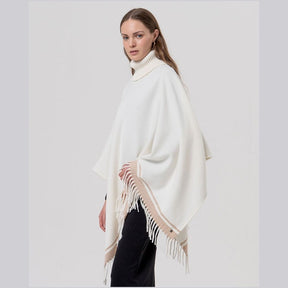 Surkana Knit Poncho Fringed Collar in Ecru
