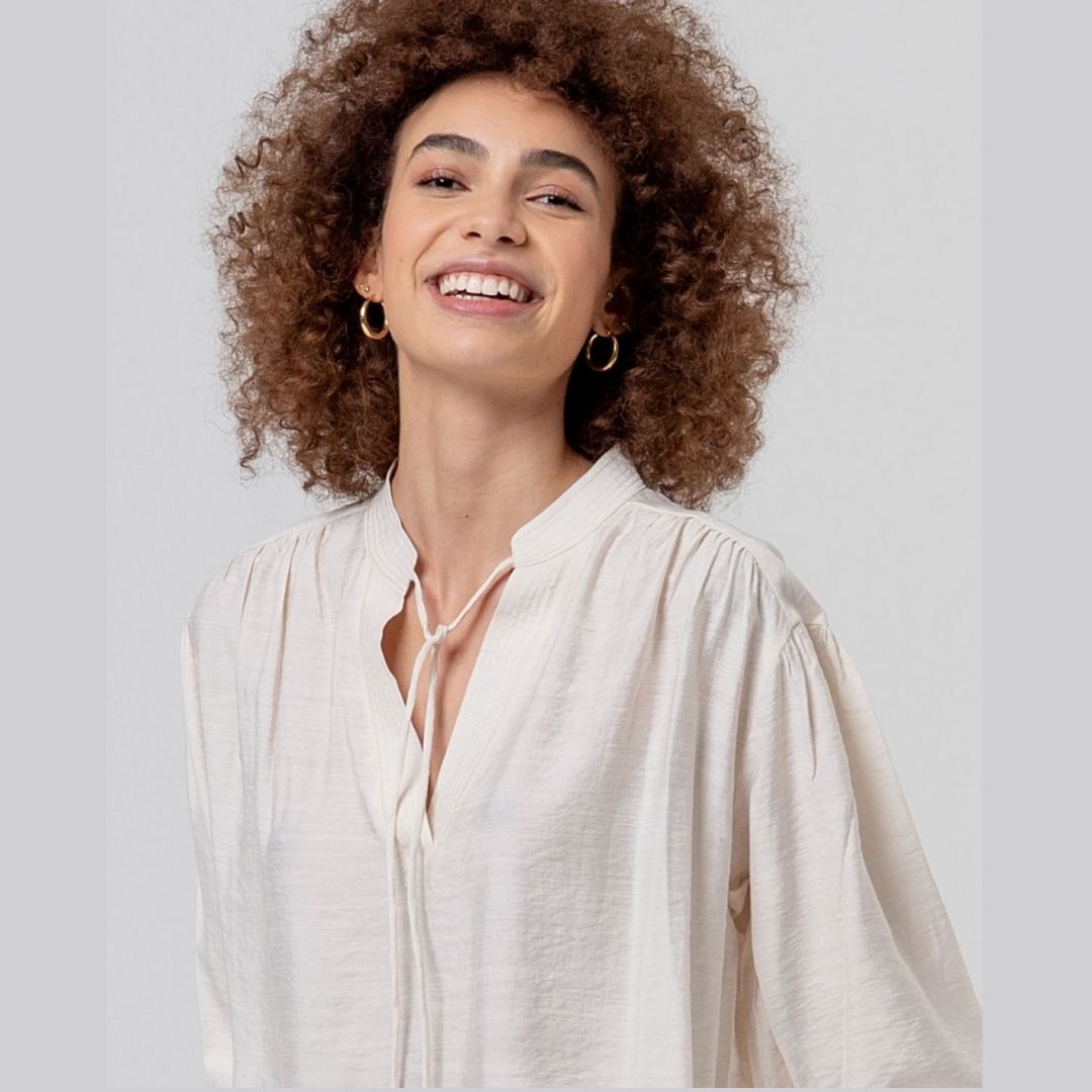 Surkana Wide V-Neck Blouse in Ecru