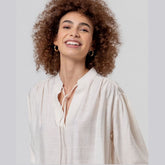 Surkana Wide V-Neck Blouse in Ecru