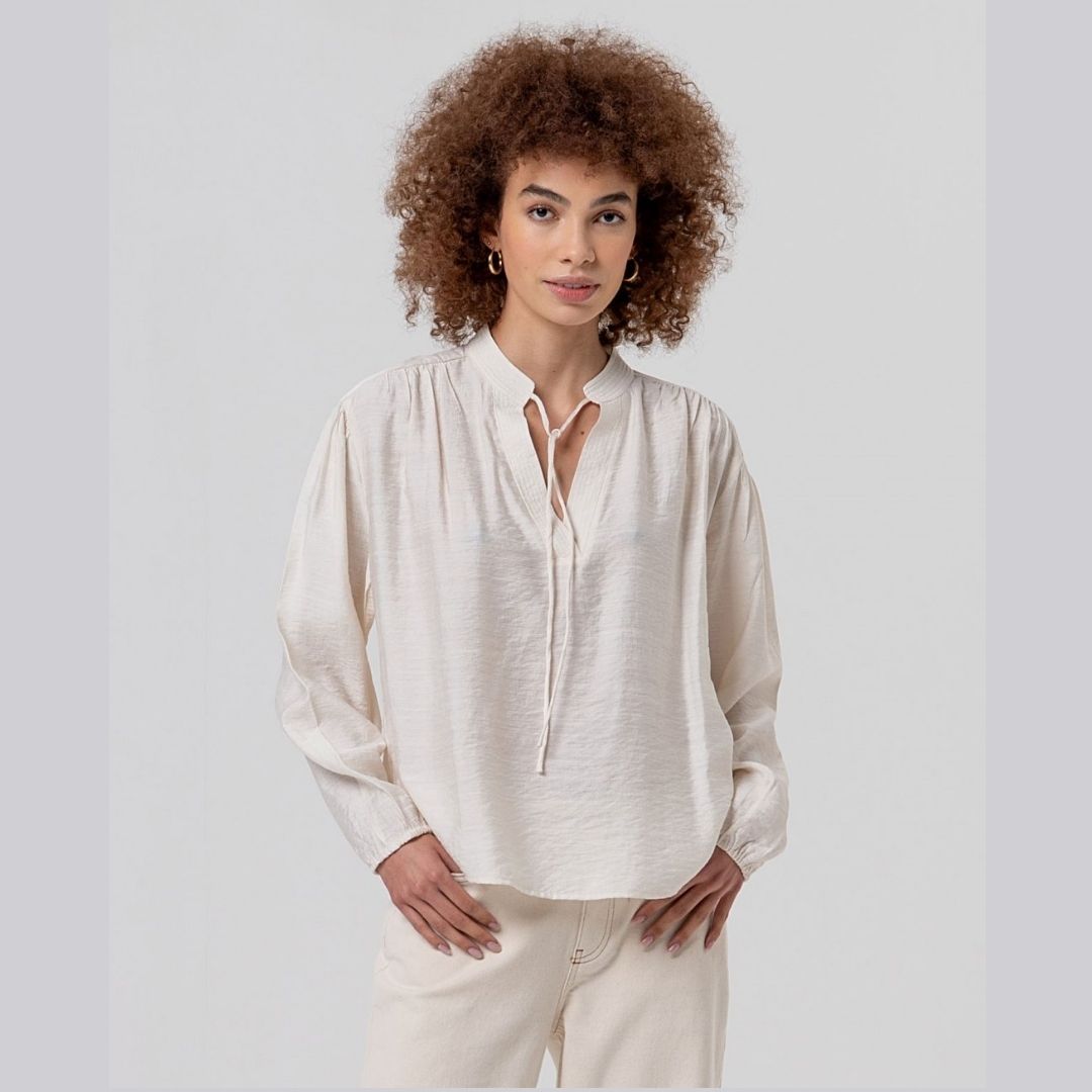 Surkana Wide V-Neck Blouse in Ecru