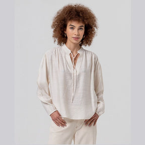 Surkana Wide V-Neck Blouse in Ecru
