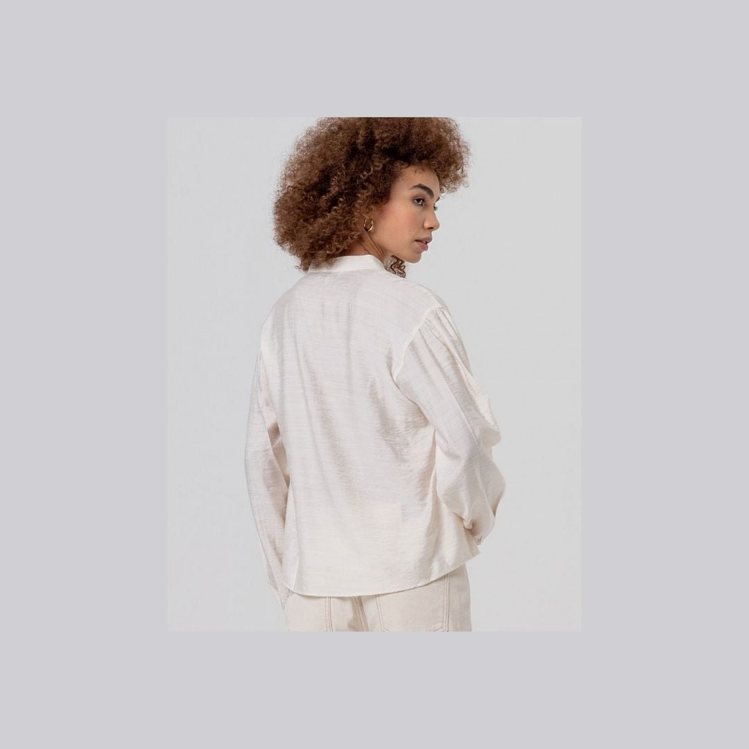 Surkana Wide V-Neck Blouse in Ecru