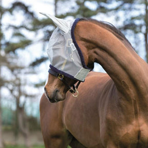 Horseware Amigo Fine Mesh Fly Mask with Ears in Silver & Navy