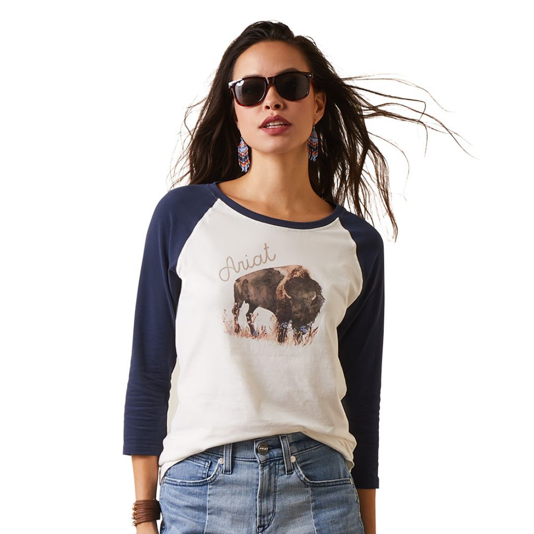 Ariat Women's Painted Dreams T-Shirt in Coconut Milk/Navy