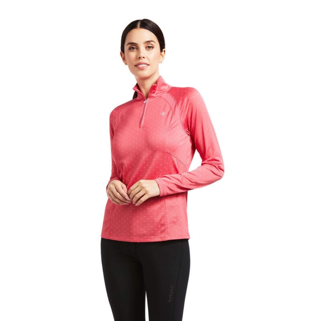 Ariat Women's Sunstopper 1/4 Zip Baselayer in Party Punch Dot