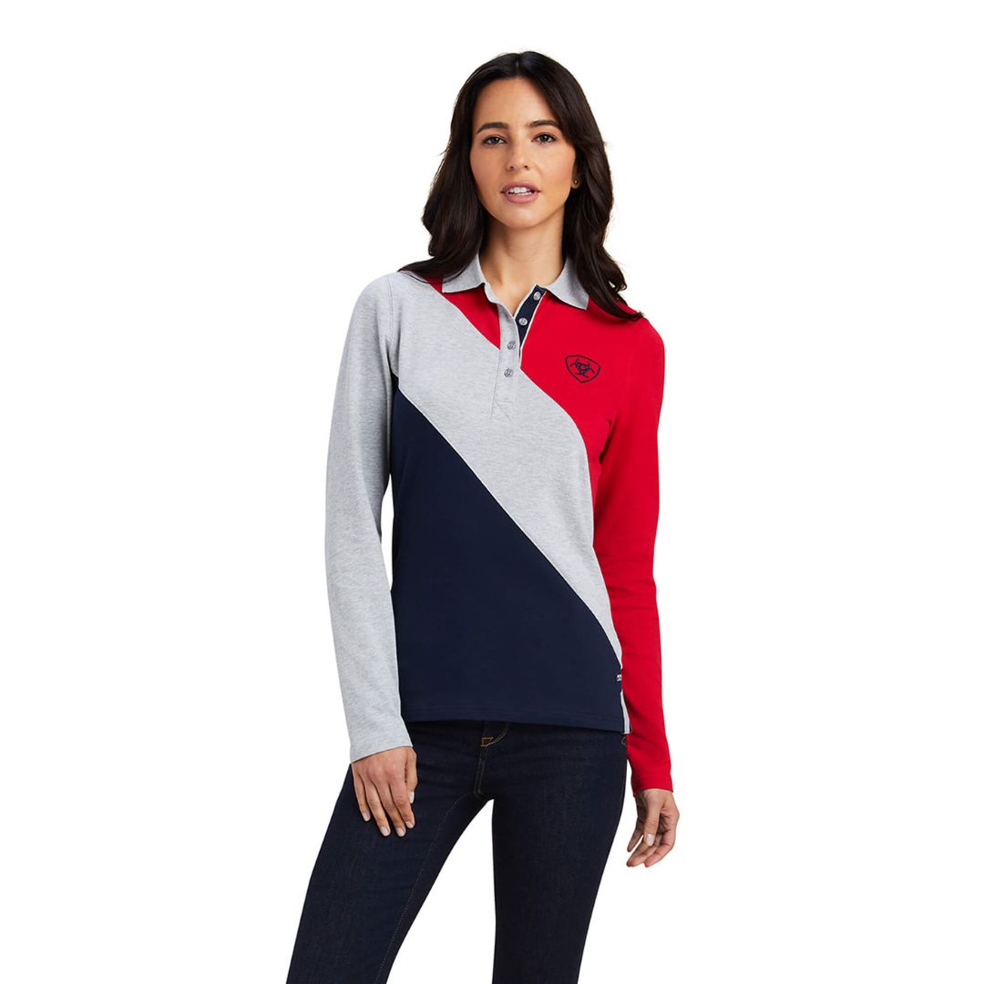 Ariat Women's Taryn Polo Shirt in Red, Heather Grey, and Navy