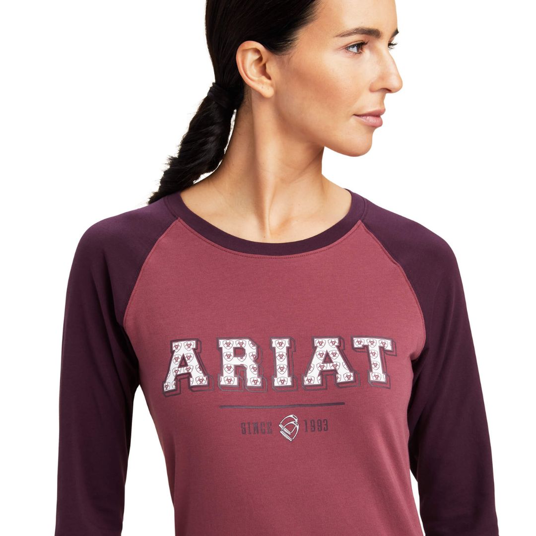 Ariat Women's Varsity T-Shirt in Mulberry & Nostalgia Pink