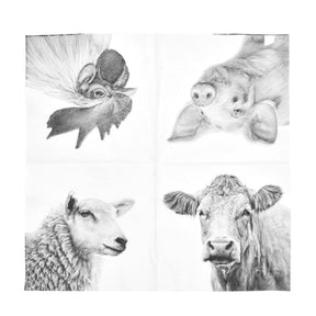 Esschert Design Farm Animals Paper Napkins L in Black/White