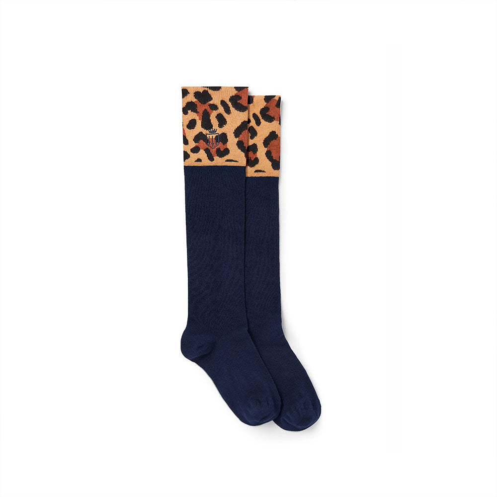 Fairfax & Favor Women's Signature Knee High Socks in Navy & Leopard