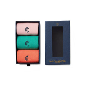 Fairfax & Favor Women's Signature Socks Gift Set in Jade/Coral/Blush