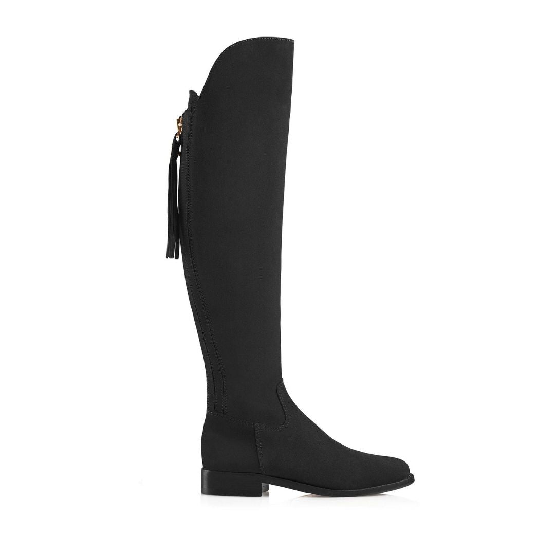 Fairfax & Favor Amira Flat Over the Knee Suede Boot in Black