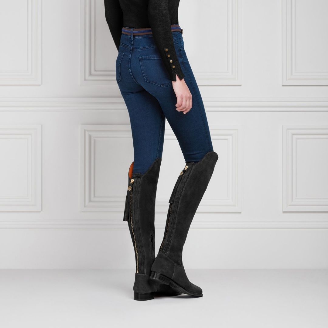 Fairfax & Favor Amira Flat Over the Knee Suede Boot in Black