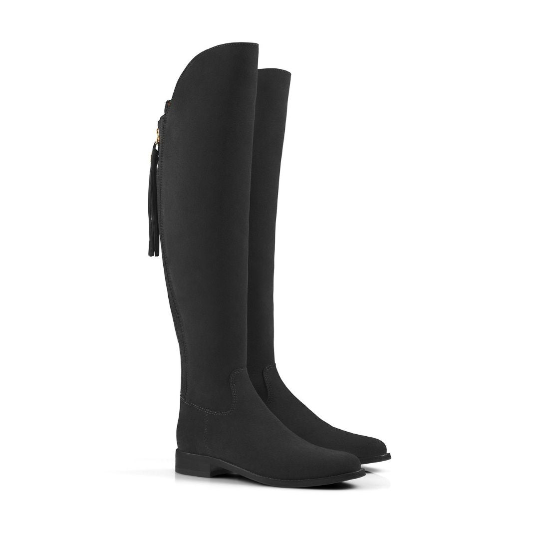 Fairfax & Favor Amira Flat Over the Knee Suede Boot in Black